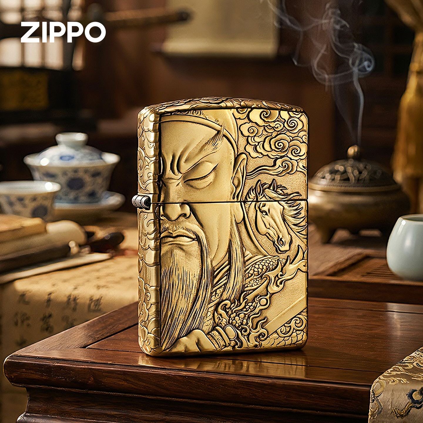 zippo打火机黄铜盔甲闭眼关公