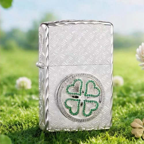 zippo打火机咬边贴章幸运四叶草