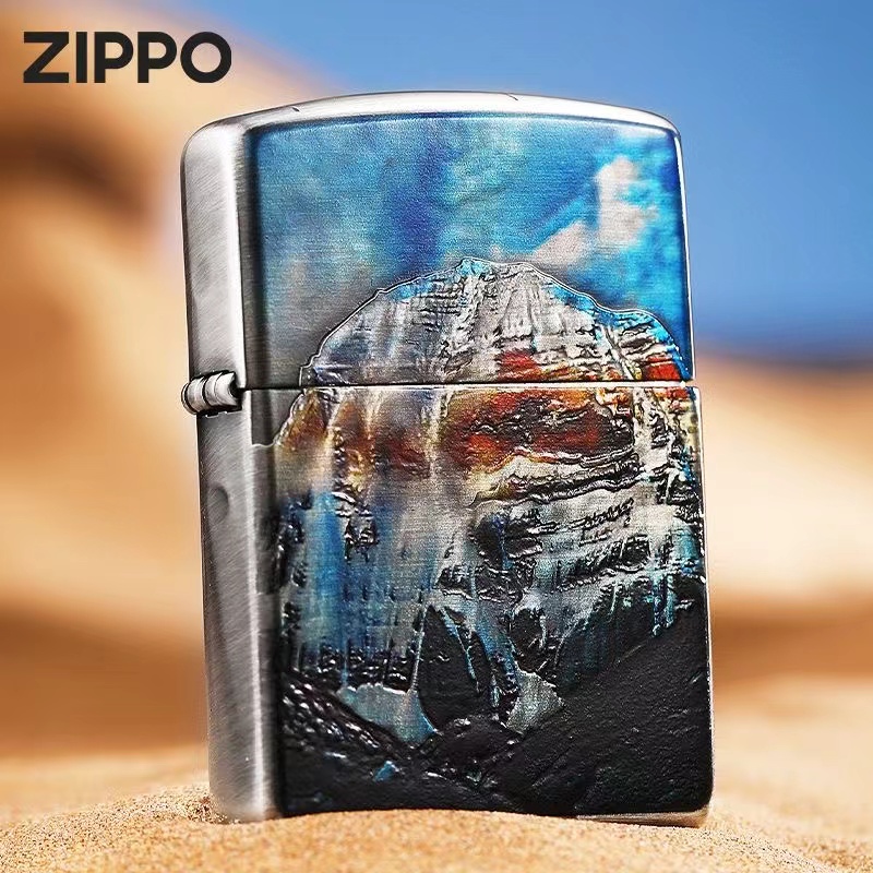 zippo打火机熏银填漆冈仁波齐