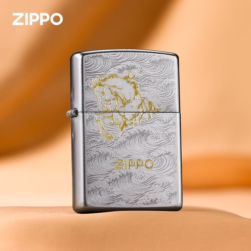 zippo打火机正品原装 磨砂划刻生肖骏马踏浪 男士防风煤油机礼物