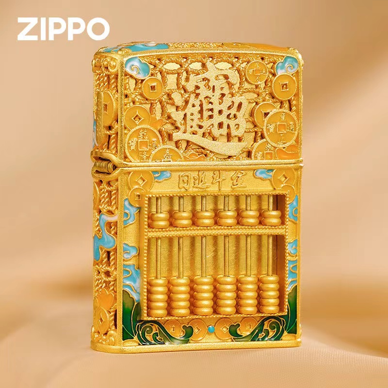 zippo打火机珐琅夜光八方来财