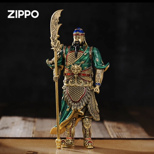 zippo打火机正品 夜光绿袍忠义关公磁吸摆件 男士煤油防风机礼物