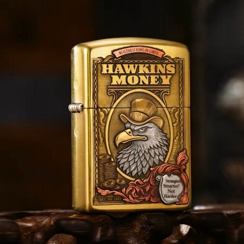 zippo打火机正品原装 纯铜盔甲镶嵌暴富鹰 煤油防风收藏男士礼物