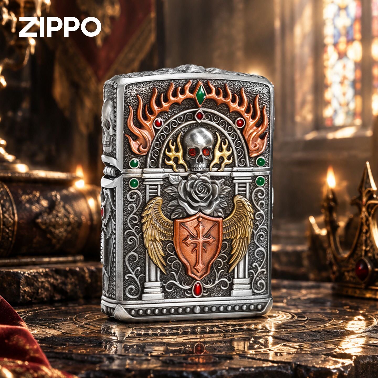 zippo打火机古银重甲暗黑之焰