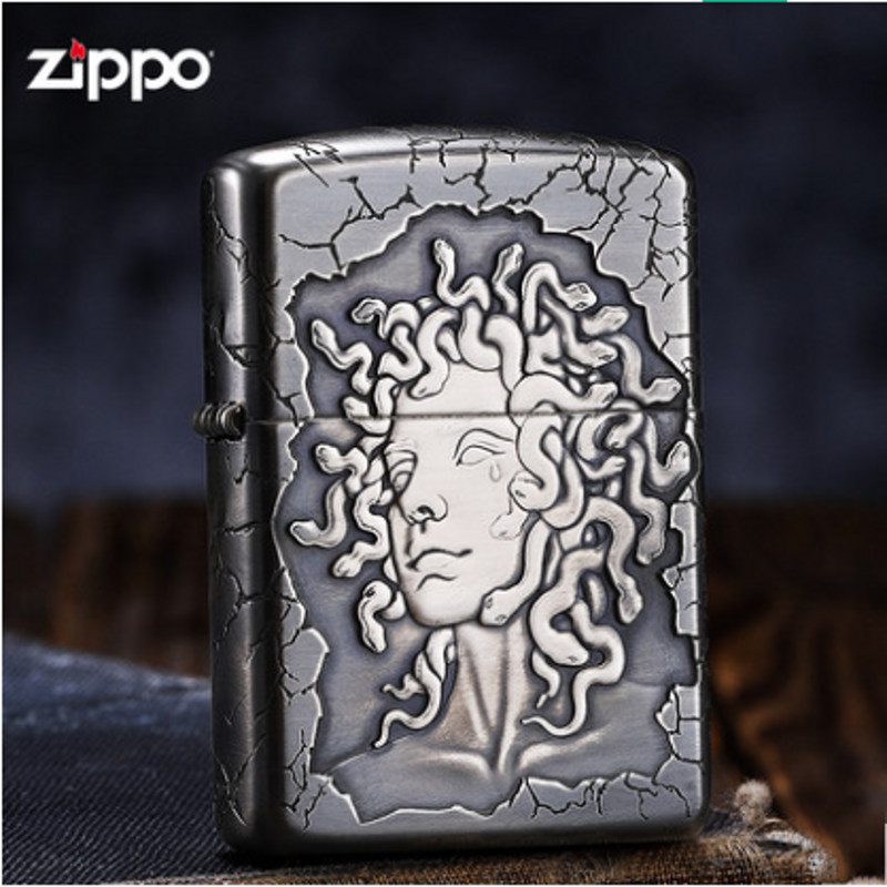 打火机zippo正版原装 纯银盔甲机浮雕五面美杜莎 男士收藏送礼品