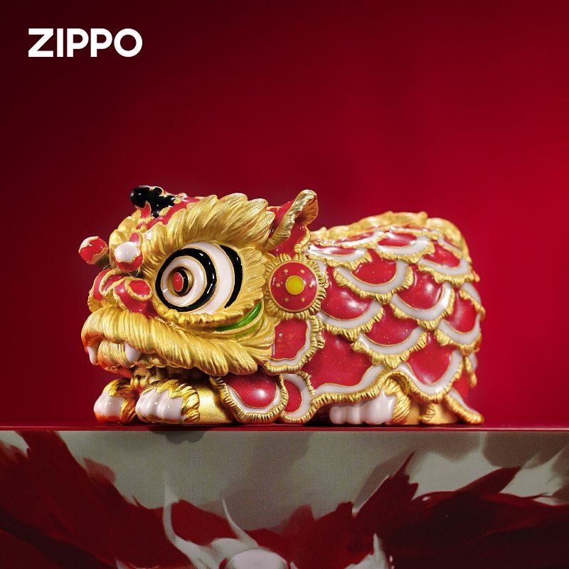 zippo打火机夜光珐琅锦绣灵狮