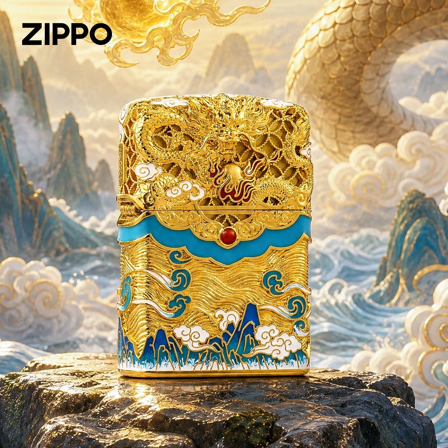 zippo镀金套壳重甲龙跃火镰
