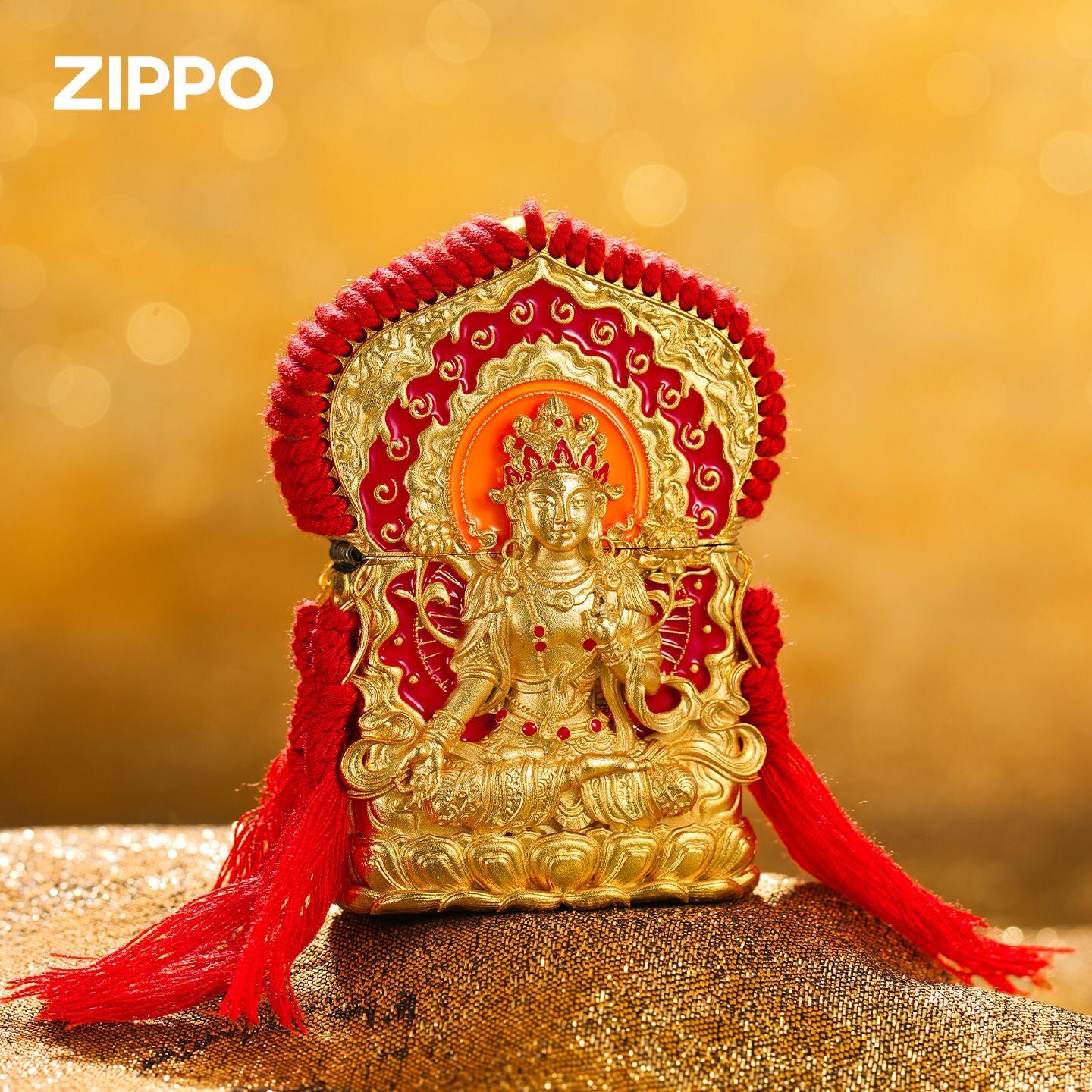 zippo打火机镀金套壳度母观音
