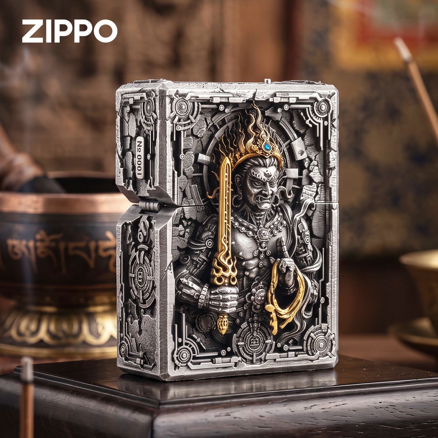 zippo打火机古银重甲不动明王