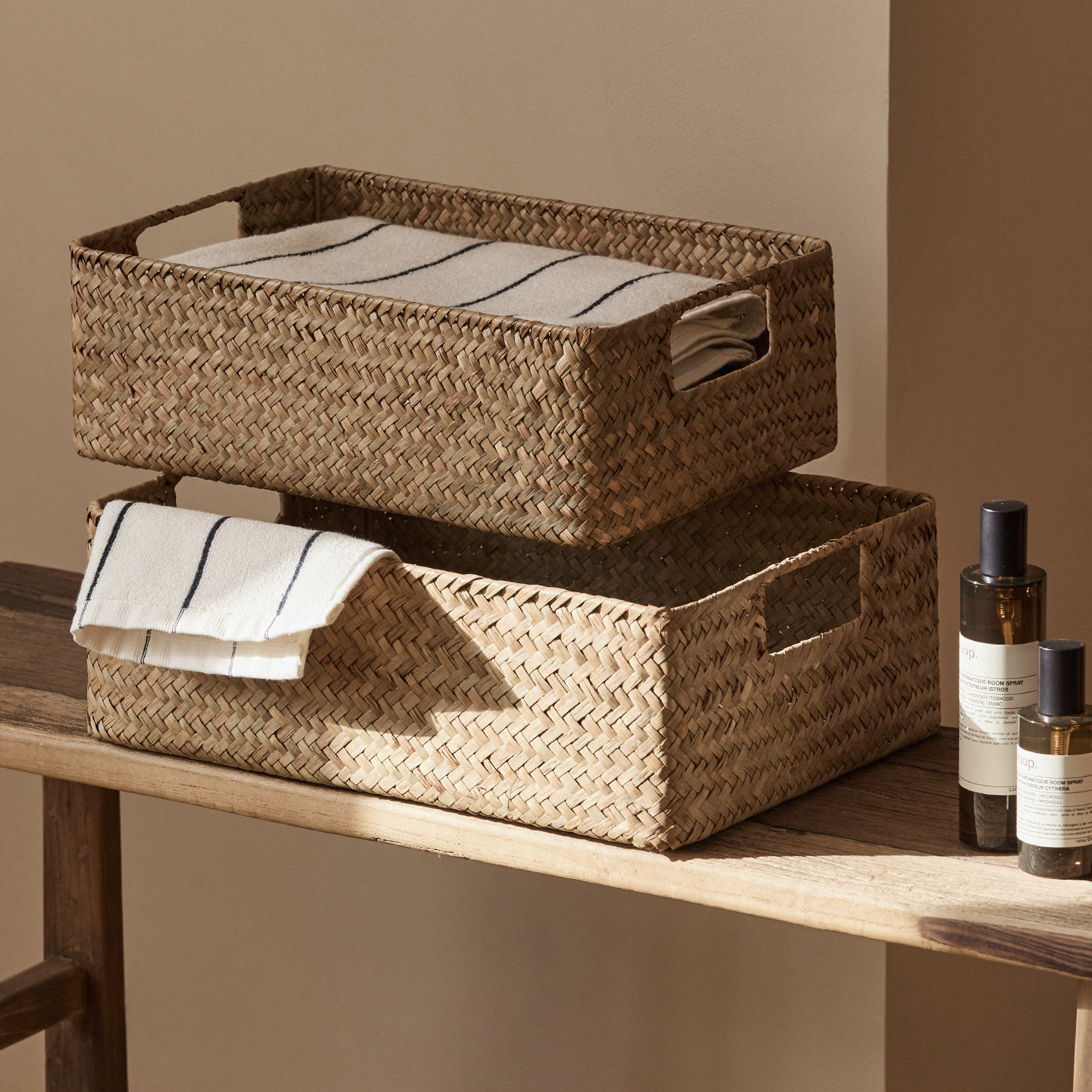 草编长方形收纳盒海草藤编竹编编织收纳筐桌面零食储物篮子置物篮