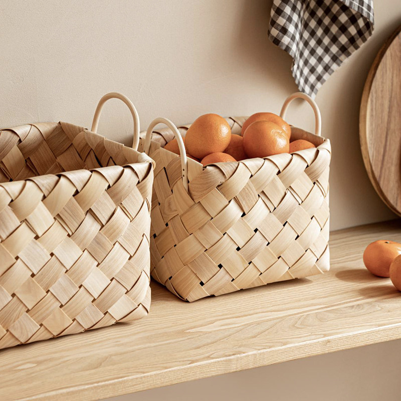天然木片手工编织收纳筐厨房蔬菜水果零食收纳篮手提储物篮竹筐子,收纳整理,其他收纳篮,淘宝优惠券,粉丝福利购,淘宝优惠卷