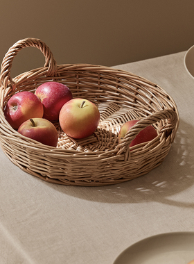 藤编柳编收纳筐田园风编织水果篮野餐面包厨房圆形果蔬收纳陈列篮