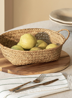 手工编织海草收纳篮藤编水果篮子果蔬零食手提筐置物篮草编小框子