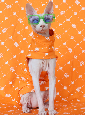 宠物服装无毛猫斯芬克斯橙色纯棉面料透气亲肤DAPAN夏季宽松衣服