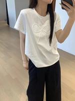 卡蔓诗qzx浅之夏6025蝴蝶结绣花短袖T恤女2024春季韩系百搭上衣潮