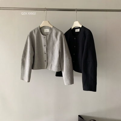 韩系圆领单排扣西装短外套女