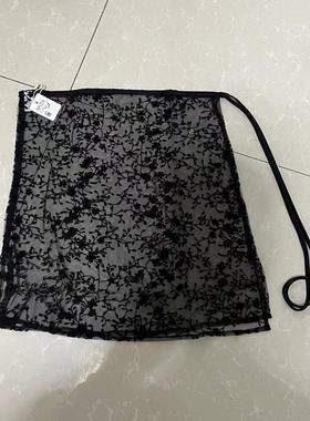 卡蔓诗2086半开叉绑带钩花蕾丝屁帘半身裙女2024春夏时尚叠穿打底