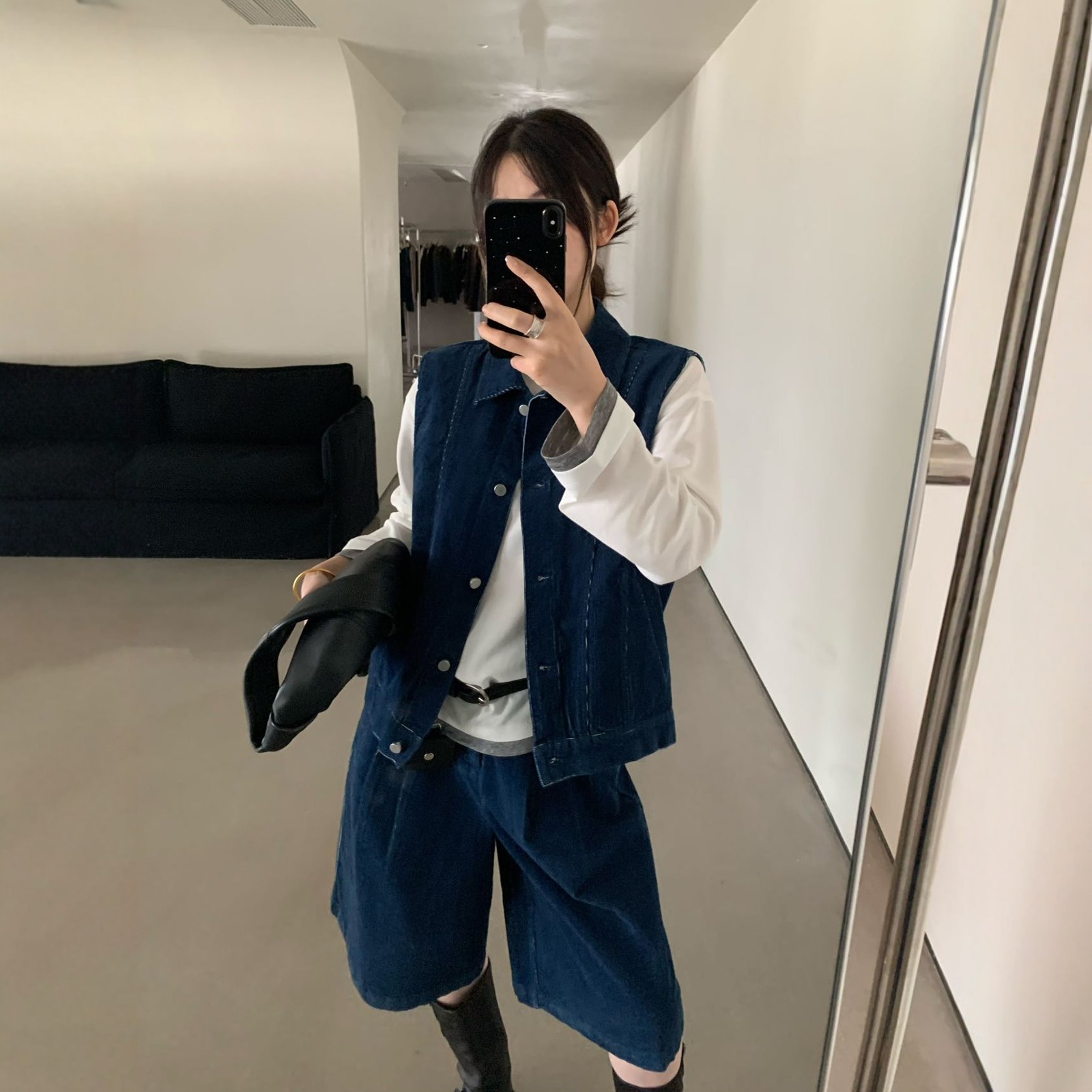 卡蔓诗MM170韩系时尚灯芯绒马甲配牛仔中裤两件套女2025秋时髦
