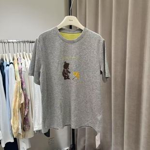 id sister韩系卡通小熊印花短袖T恤女2025春夏宽松显瘦上衣5836