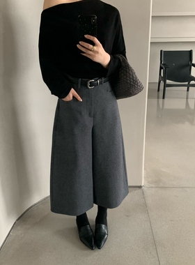 卡蔓诗MM217韩系高腰皮带羊毛西装八分裤女2025秋百搭阔腿休闲裤