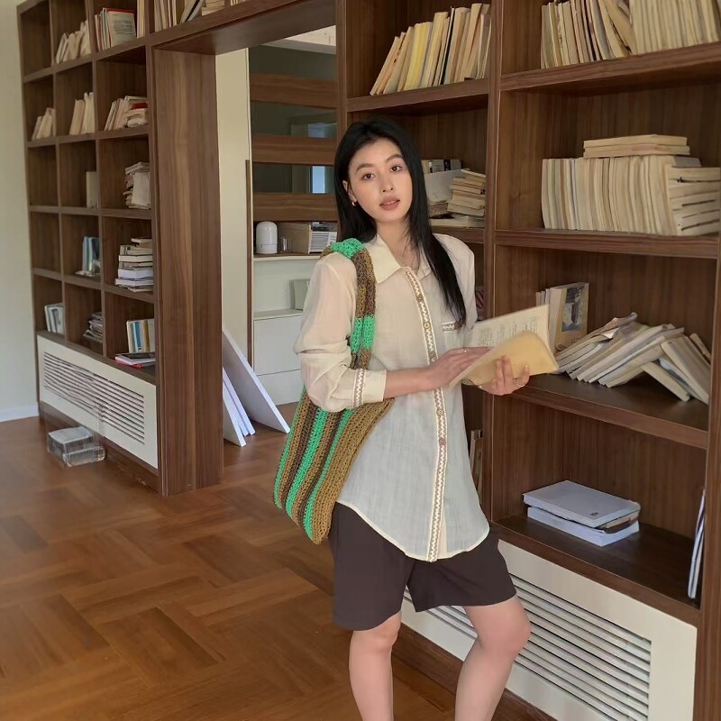 韵芭莎翻领小众天丝苎麻衬衫女