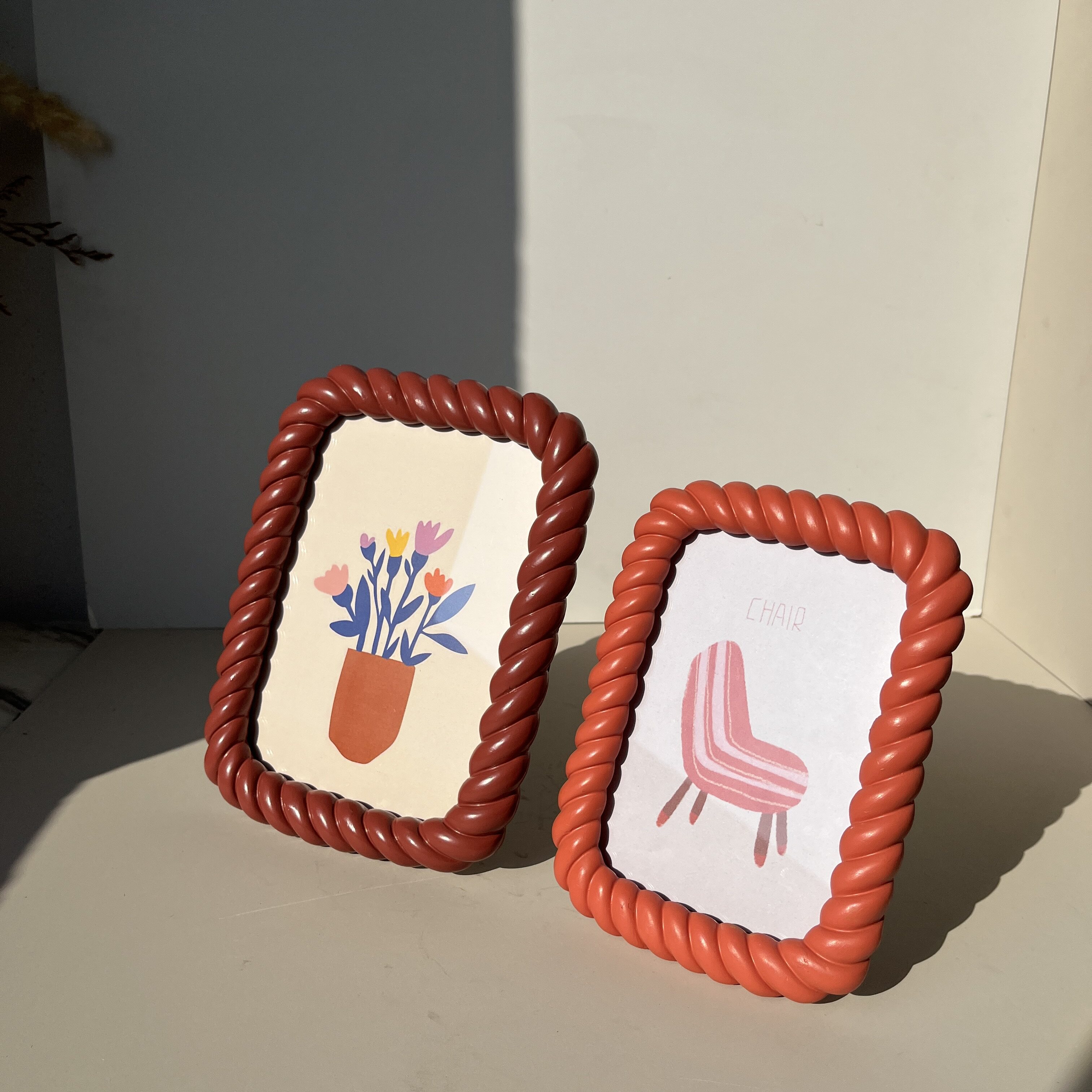 麻花边树脂相框桌面摆件创意装饰相片架可爱手工制作照片67寸画框