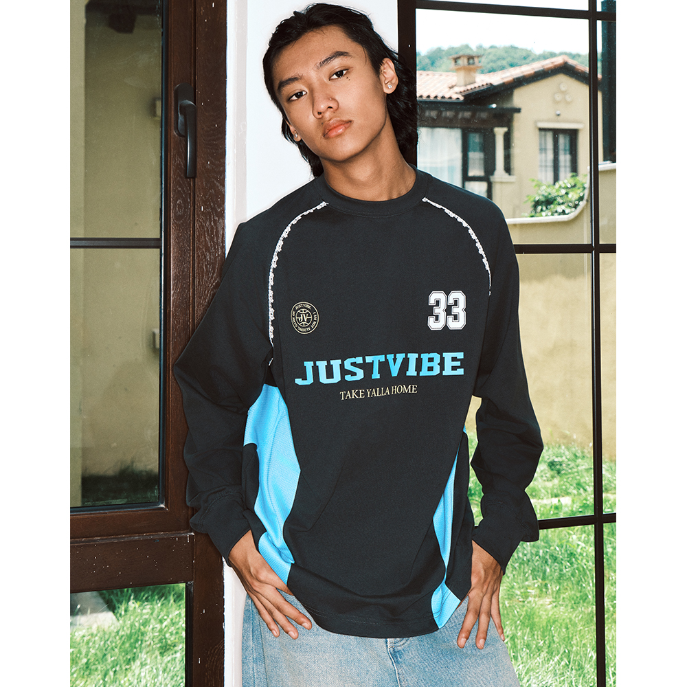 JUST VIBE 原创美式复古255g重磅纯棉长袖T恤男蕾丝边设计赛车服