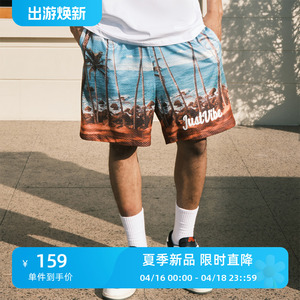 JUST VIBE 夏季美式西海岸椰树沙滩网眼透气短裤潮牌休闲四分裤男
