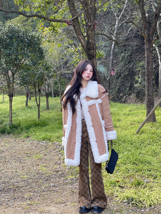 复古宽松保暖中长款 毛绒绒甜美羊羔毛外套女2023新款 大衣 Eve