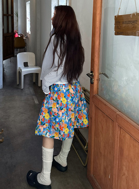 Eve H 夏天的可可爱爱花花蓬蓬半身裙度假裙a字半身裙女