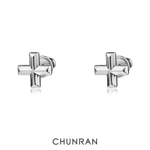 CHUNRAN简约十字耳钉S925银