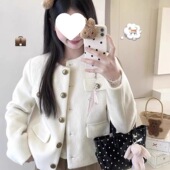 富家千金白色小香风毛呢外套2025秋冬款 小个子感宽松百搭上衣