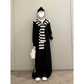 宽松直筒长裤 V领卫衣女新款 套装 2025气质小众高级感条纹披肩长袖