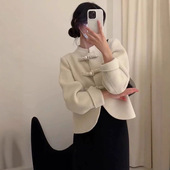 感超好看小个子短款 新中式 国风毛呢外套女秋冬季 双面绒大衣