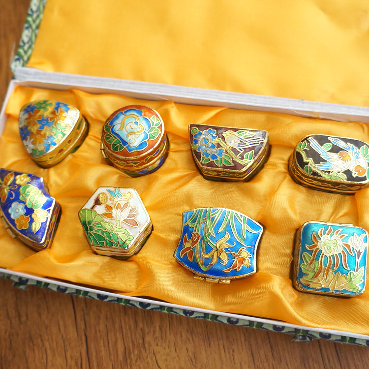正宗景泰蓝小首饰盒子90老货耳钉戒指收纳盒铜胎珐琅彩小盒摆件