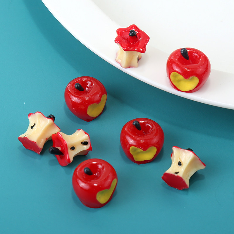 卡通苹果果核树脂配件 diy手工制作奶油胶手机壳材料咬一口苹果