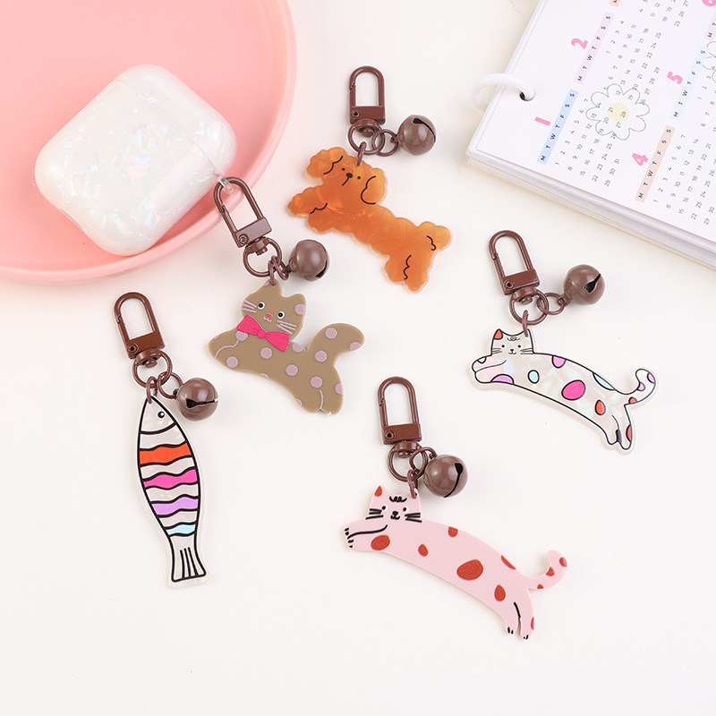韩吖吖亚克力猫咪响铃铛钥匙扣
