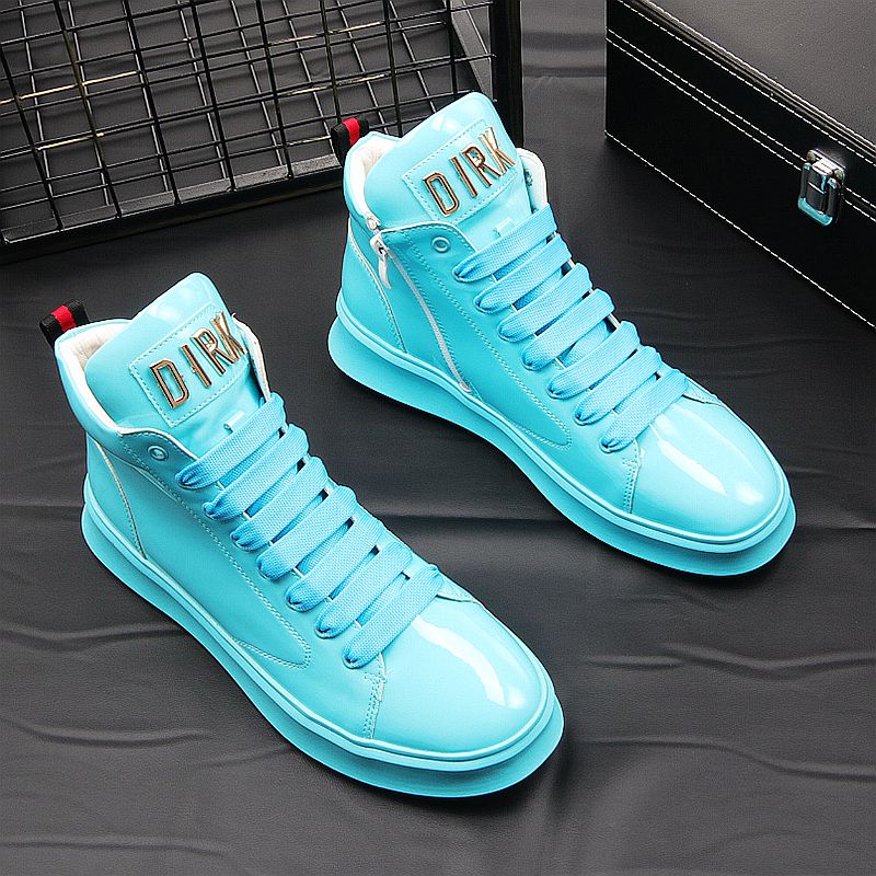 四季透气男鞋2025年新款高帮鞋子男潮鞋韩版男士休闲漆皮板鞋中帮