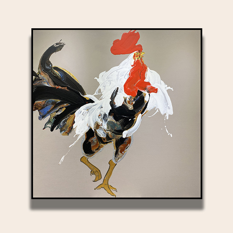 现代简约收藏级原创手绘抽象油画大公鸡原作高端吉祥风水大吉挂画