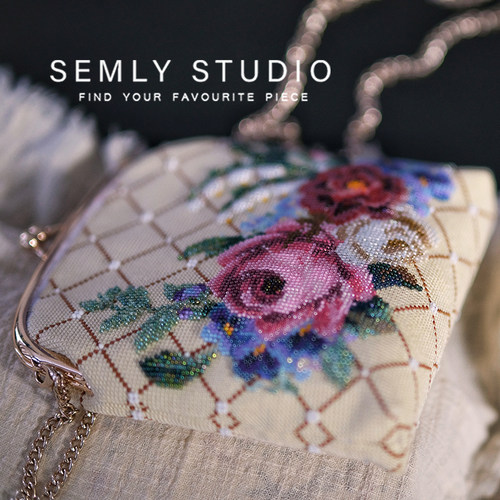 材料包满珠绣玻璃珠花卉古董包