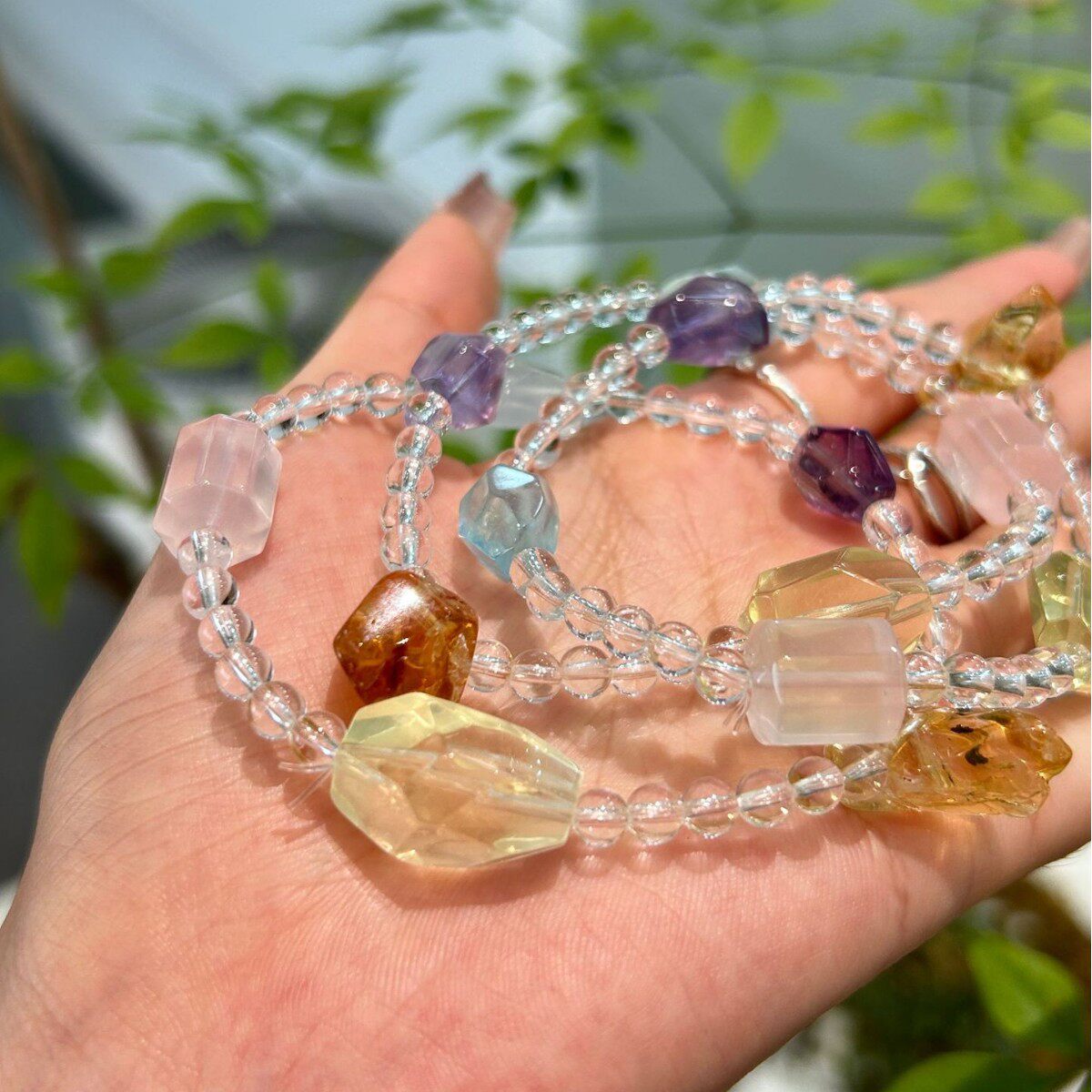 木宁家天然海蓝宝紫水晶手链黄塔晶柠檬晶多宝个性小众水晶手串