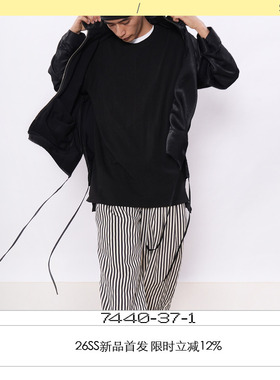 [多线谱] 7440 37 1 26SS 黑白条纹复古撞色三褶长裤