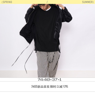 多线谱 26SS 7440 黑白条纹复古撞色三褶长裤