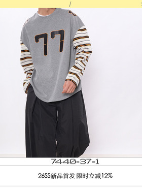 [栖纹] 7440 37 1 26SS 77印花落肩条纹拼接球衣