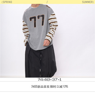 栖纹 26SS 7440 77印花落肩条纹拼接球衣