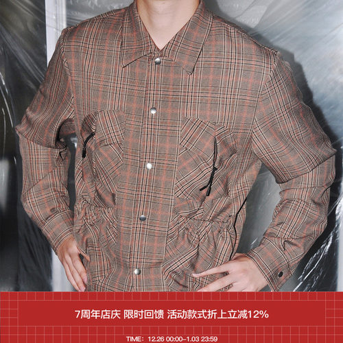 7440371格纹褶皱夹克