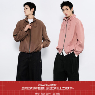 AW25 可翻抽绳高立领软糯条纹泡泡纱双拉打褶夹克 7440