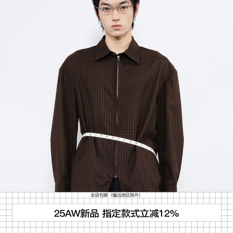 7440371羊毛落肩格纹口袋衬衣