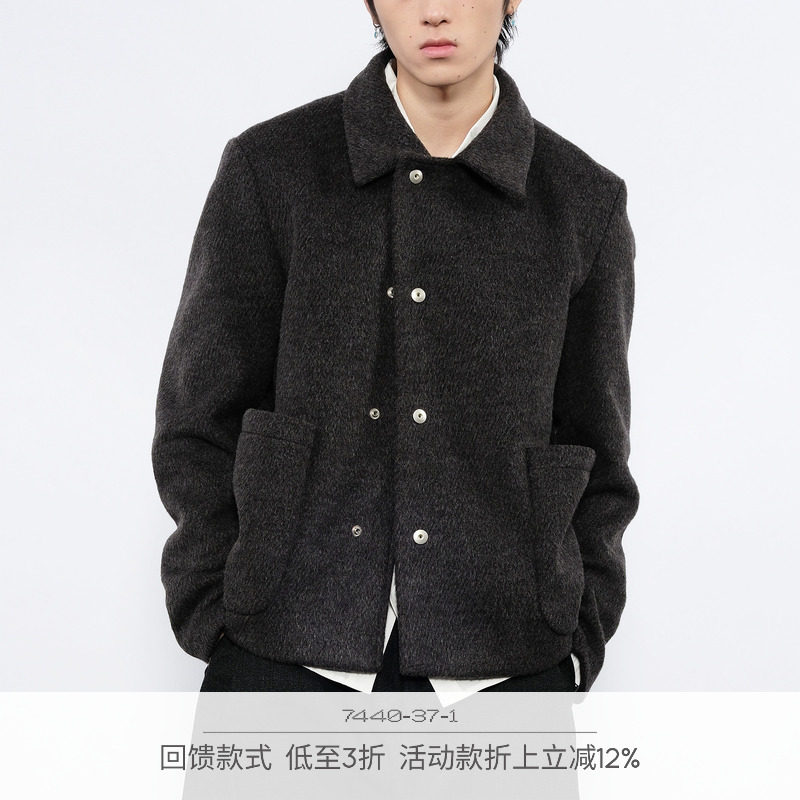 7440 37 1 超厚实羊毛呢大口袋短廓翻领夹克