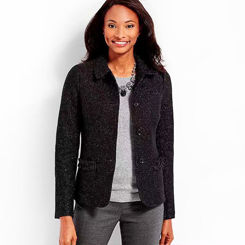 欧美T家 优雅端庄 圆领小翻领  修身羊毛呢西装外套